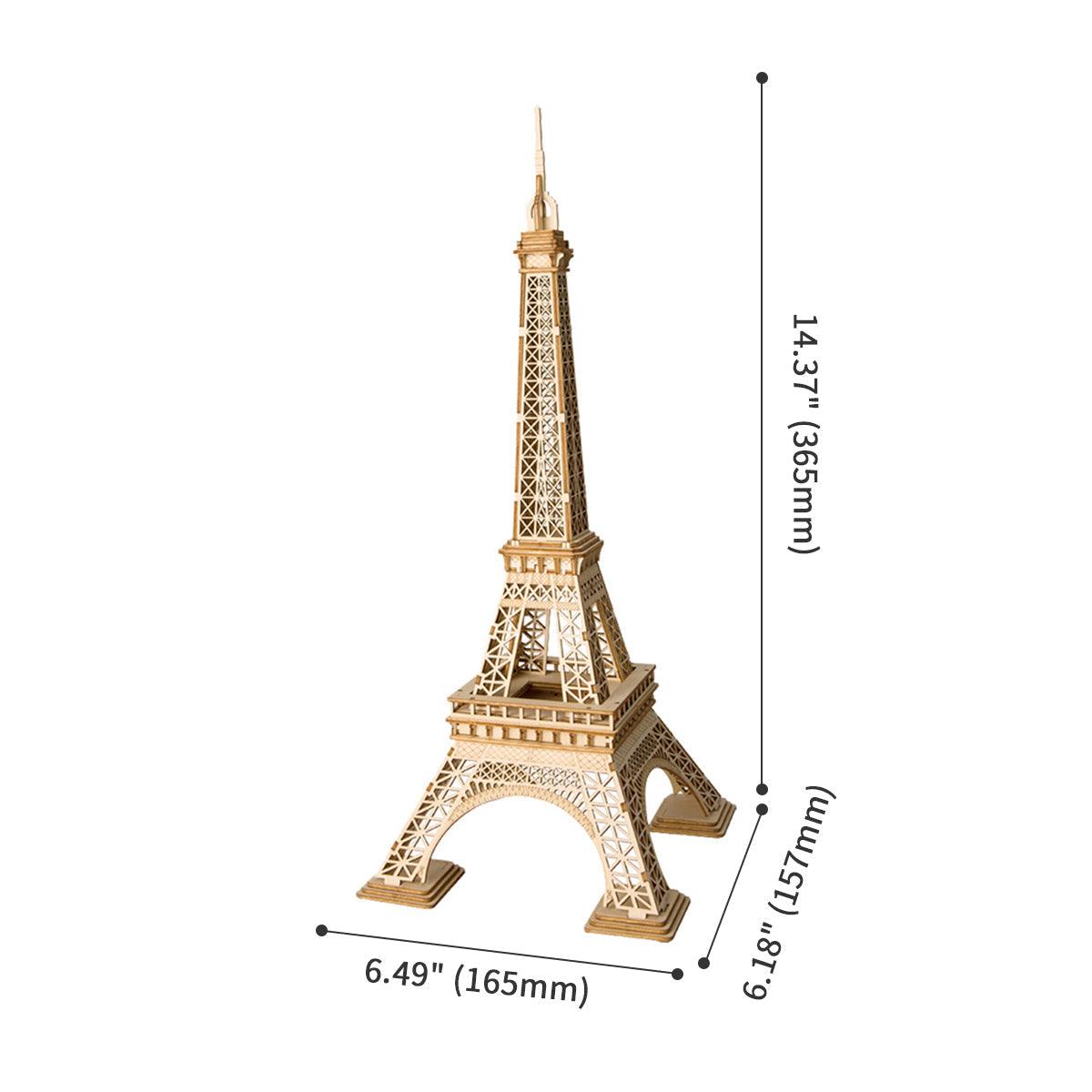 Tall 14 inch Eiffel Tower wooden puzzle standing 365 mm high, a 122 piece Paris architecture model for shelf and desk decor