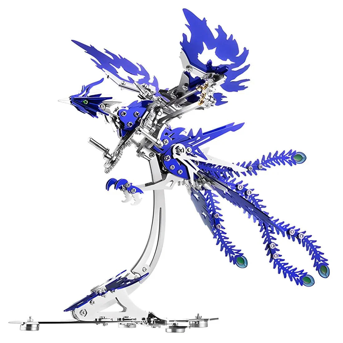 3D metal model kit of a mechanical phoenix, a challenging 358 piece assembly project and display gift for adult puzzle fans Blue