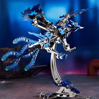 Interactive phoenix sculpture with adjustable wing motion, a stainless steel puzzle kit that builds a moving mechanical bird Red