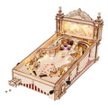 3D pinball machine wooden puzzle kit that builds into a retro arcade tabletop model with a vintage circus theme