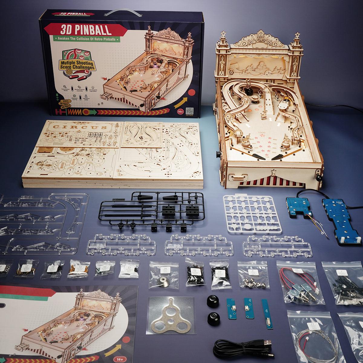 Retro circus arcade pinball model that doubles as nostalgic desk decor and a playable wooden tabletop game