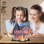 Pink Palace haunted house building set as a hands on family project and gift, a 1349 piece Victorian mansion to build together