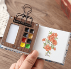 Pocket watercolor kit with walnut wood palette and refillable water brush pen for urban sketching and plein air art Flower Set