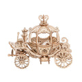 Fairy tale pumpkin carriage 3D wooden puzzle assembled as a storybook coach, a whimsical display piece for a shelf or mantel