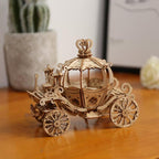182 piece no glue wooden puzzle kit with laser cut plywood that slots together, a beginner friendly fairy tale carriage build