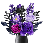 Purple rose bouquet building block set of everlasting artificial flowers that stands as a home decor centerpiece