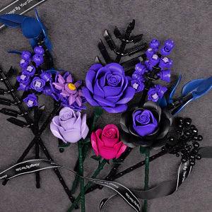 No wilt purple rose bouquet of artificial flowers that never fade, lasting desk and shelf decor and a floral gift