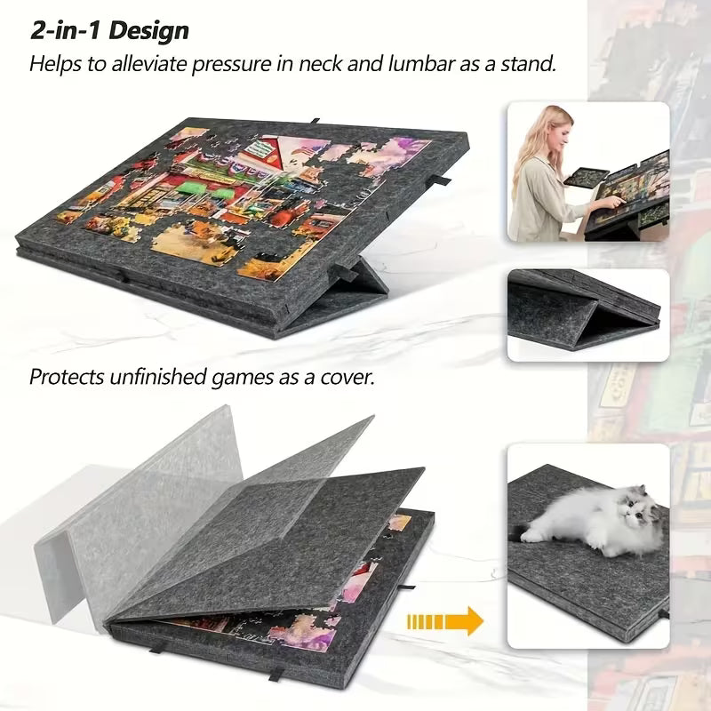 Puzzle Board with 6 Drawers 1500 Piece - Portable Foldable Puzzle Table Felt Surface Storage Organizer for Adults Dark Gray Light Gray