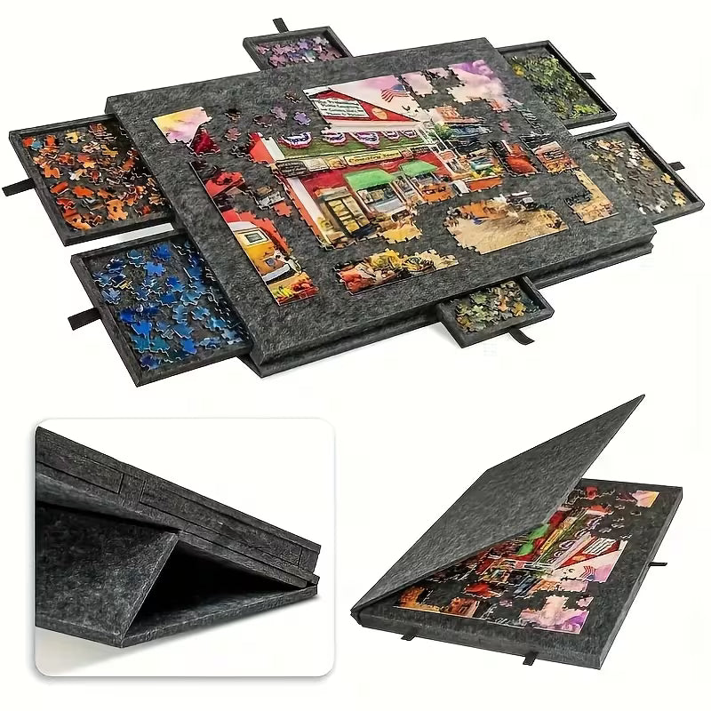 Puzzle Board with 6 Drawers 1500 Piece - Portable Foldable Puzzle Table Felt Surface Storage Organizer for Adults