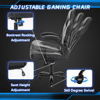 Racing office chair with rocking recline, height adjustment and 360 degree swivel for work and play, Gray, Red, Blue, Pink