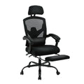 High back reclining office chair with footrest, adjustable headrest and flip-up armrests for long work hours, Black