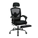 High back reclining office chair with footrest, adjustable headrest and flip-up armrests for long work hours, Black