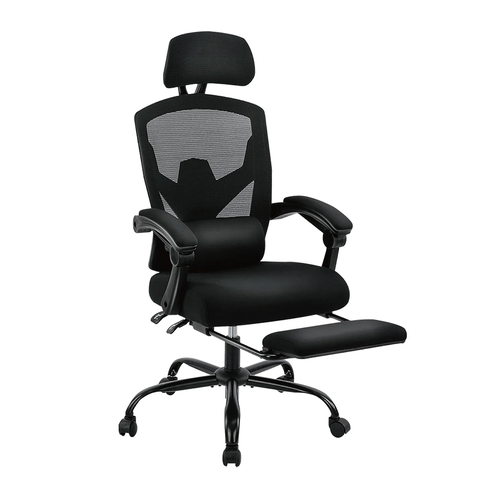 High back reclining office chair with footrest, adjustable headrest and flip-up armrests for long work hours, Black