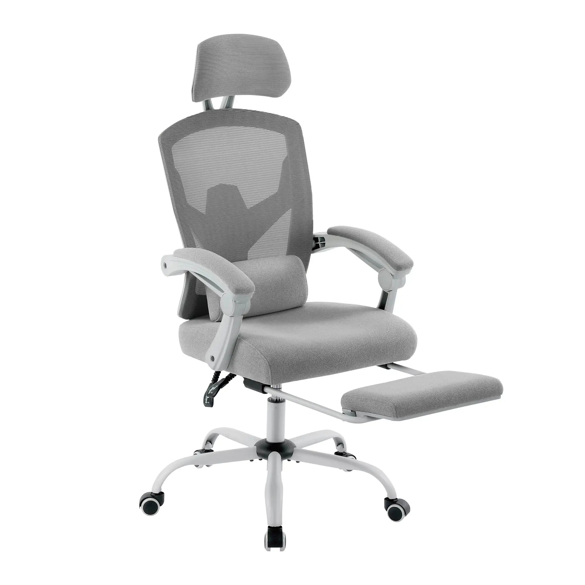 Ergonomic office chair with retractable leg rest and mesh high back for a home office or study desk, Gray