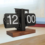 Retro flip down clock with a black walnut wood base and large flip numbers for living room and office desk decor Flipping_Clock_Black_1 Flipping_Clock_Black_2