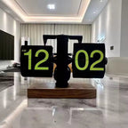Black retro flip clock on a walnut base styled in a modern living room as a vintage timepiece and shelf decor Flipping_Clock_Black_1 Flipping_Clock_Black_2