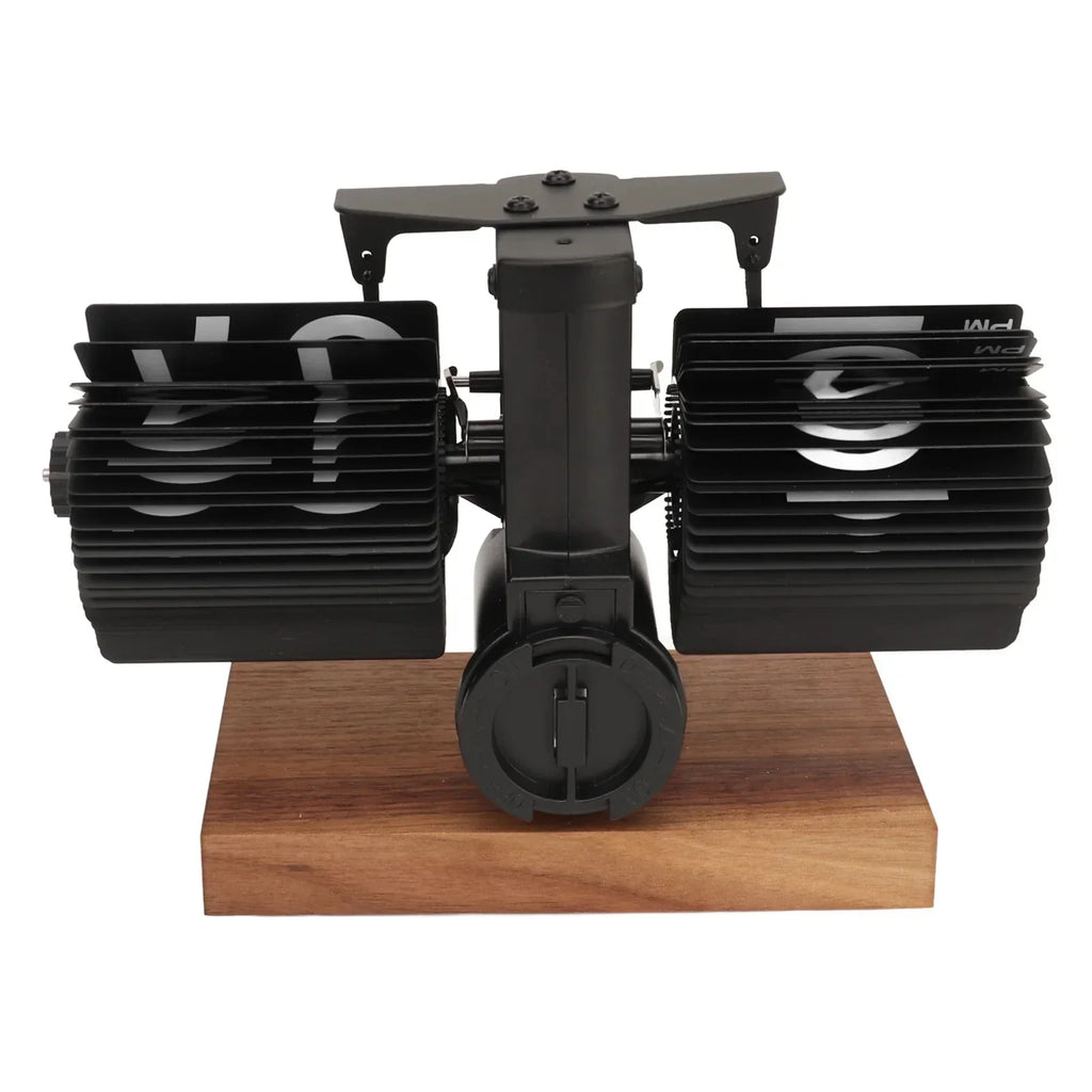 Black mechanical flip clock with dual flip panels and a wood base for living room, bedroom, and office decor Flipping_Clock_Black_1 Flipping_Clock_Black_2