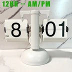 White retro flip clock with a metal stand and oversized flip cards for a bright modern desk or bedroom nightstand Flipping_Clock_White_1 Flipping_Clock_White_2