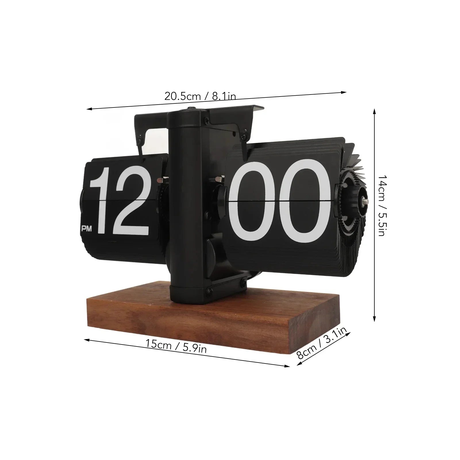 Compact retro flip clock about 14 cm tall with a wood base for small desks, shelves, and nightstand decor Flipping_Clock_Blue_1 Flipping_Clock_Blue_2