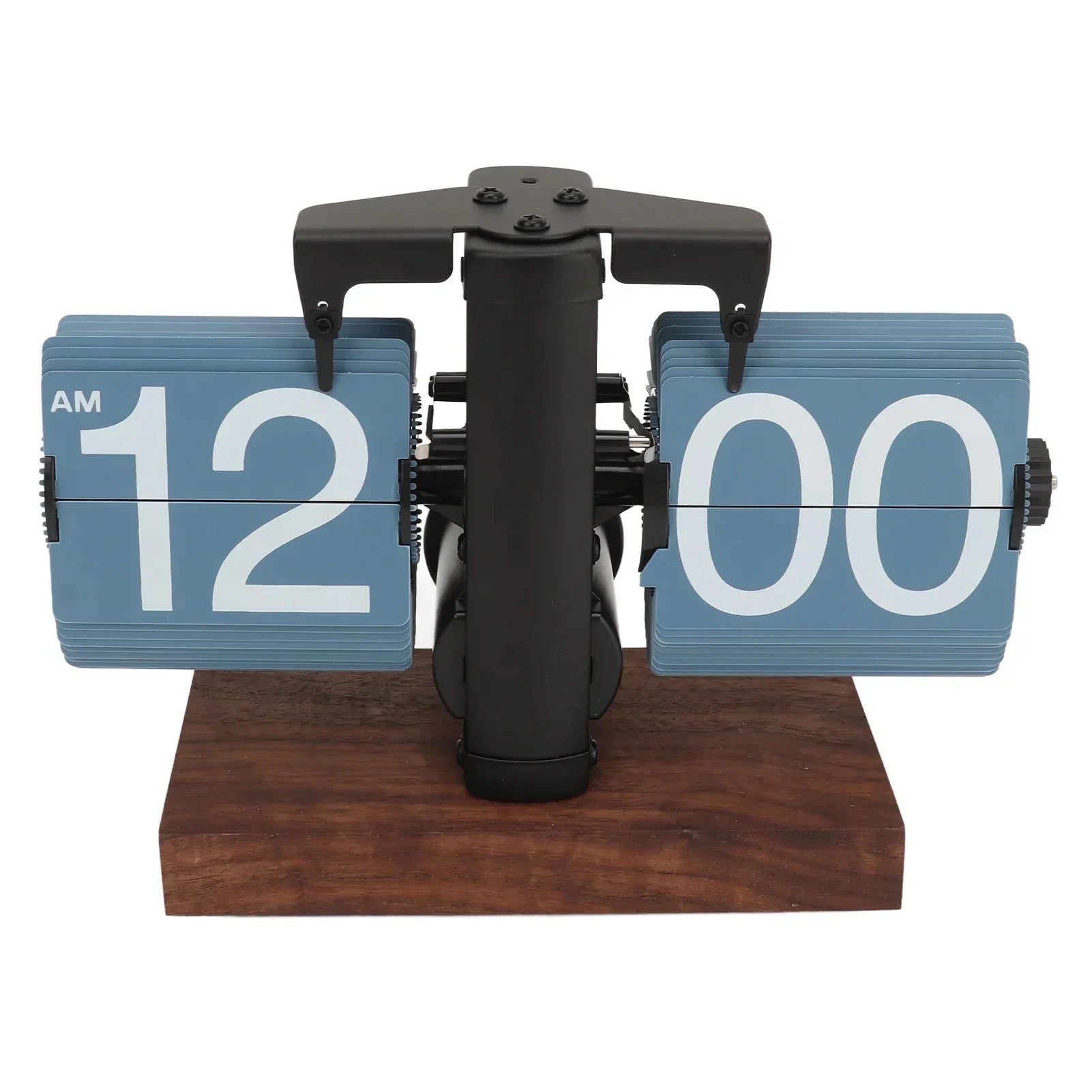 Blue flipping clock with a walnut base and large readable numbers for a bedroom, study, and home office decor Flipping_Clock_Blue_1 Flipping_Clock_Blue_2