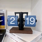 Blue vintage desk clock with flip cards styled on a bookshelf as retro home decor and a fun housewarming gift Flipping_Clock_Blue_1 Flipping_Clock_Blue_2