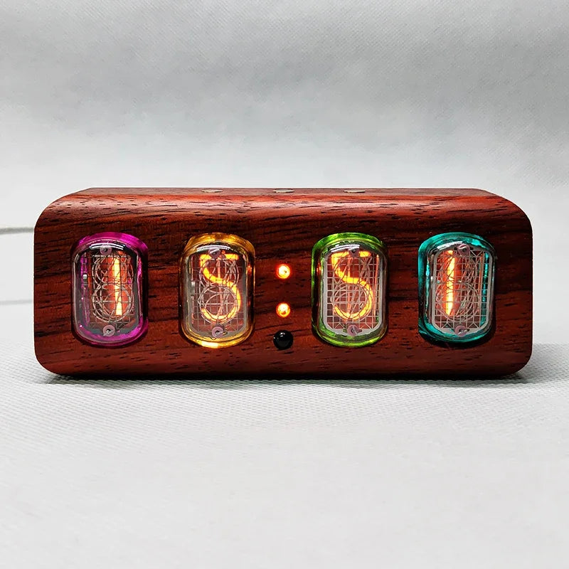 Mid century and Nordic style tube clock with a warm amber glow that suits a minimalist desk or living room shelf Rosewood Horizontal