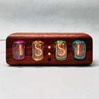 Mid century and Nordic style tube clock with a warm amber glow that suits a minimalist desk or living room shelf Rosewood Horizontal