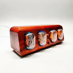 Vintage electronic nixie tube clock combining glass glow tubes and wood for a timeless retro home decor piece Rosewood with Copper Legs