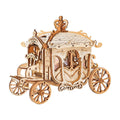 Royal carriage 3D wooden model kit assembled from 92 laser-cut plywood pieces with a crown and ornate spoked wheels