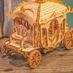 Wooden royal carriage with coachman seat and fine scrollwork, a beginner 1.5 hour building project for teens and adults