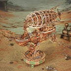 Sailing In Fog nautical airship model in a rugged frontier setting, a detailed wooden blimp for adult shelf decor