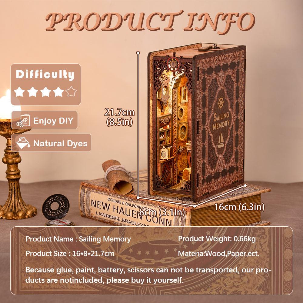 Finished 21.7cm Sailing Memory book nook, a wooden and paper model kit and craft gift for adult and teen builders