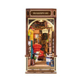 Shakespeare bookstore book nook kit that builds a lit Tudor bookshop between your books, a warm LED literary diorama