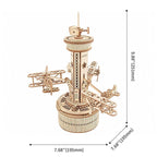 Aviation themed wooden model kit and music box gift for collectors, a rotating biplane centerpiece for a desk display