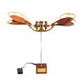 Motorized brass and walnut 3D mechanical aircraft model kit with dragonfly wings for adult builders and desk display