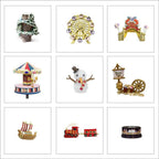 Snap-together miniature parts including carousel, Ferris wheel, snowman and train, a DIY Christmas dollhouse craft kit for adults