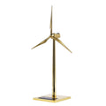 Solar powered windmill metal model kit in gold that spins in light as a kinetic desk sculpture for the home office