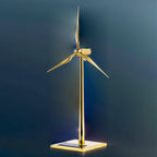 Solar wind turbine desk model in gold, a renewable energy ornament and science gift for engineers and students