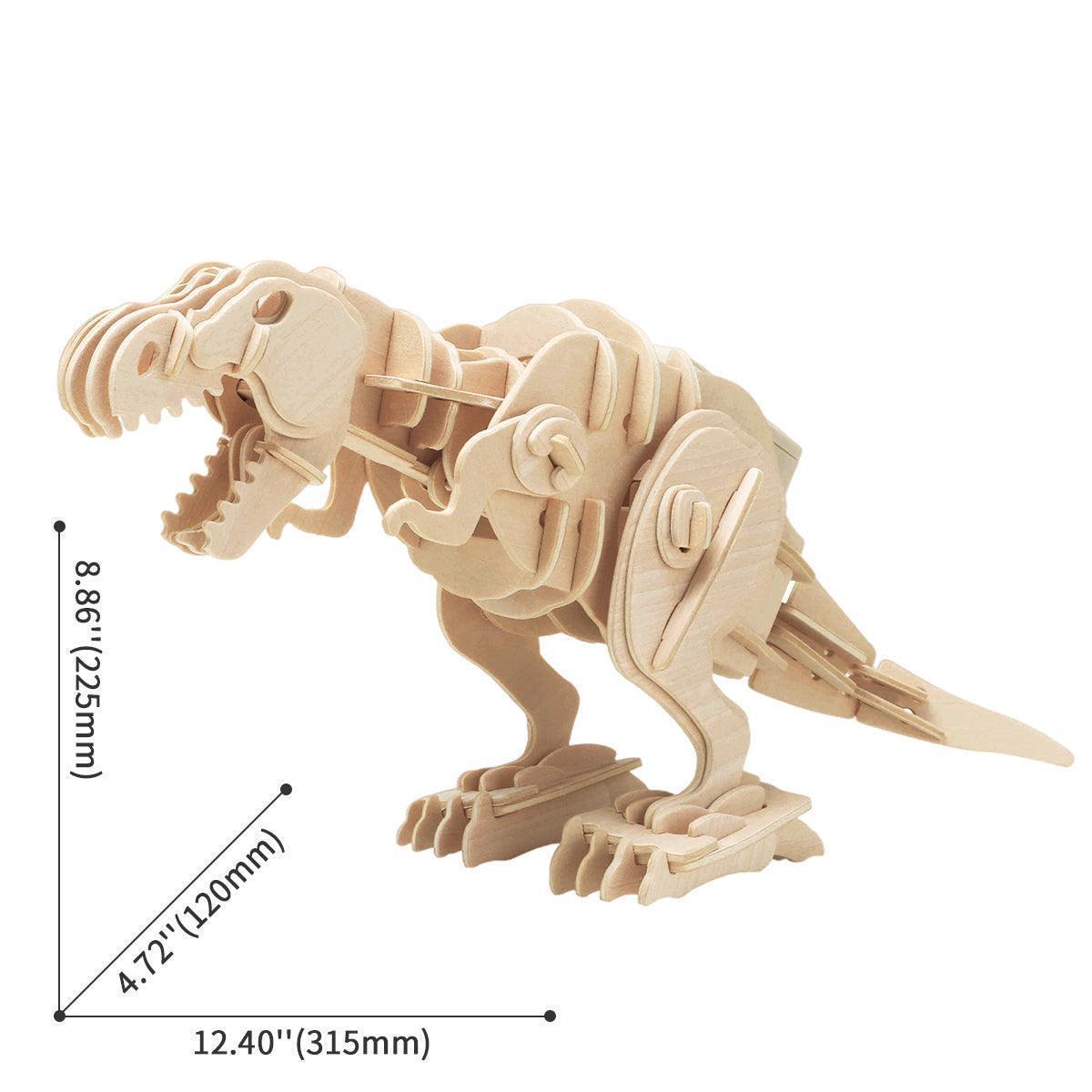 Build your own T-Rex dinosaur model kit, a hands-on wooden STEM project that stands as roaring desk decor