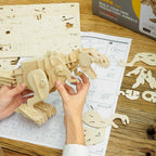 Sound activated dinosaur STEM building kit for kids, assemble the motorized wooden T-Rex as a screen-free gift