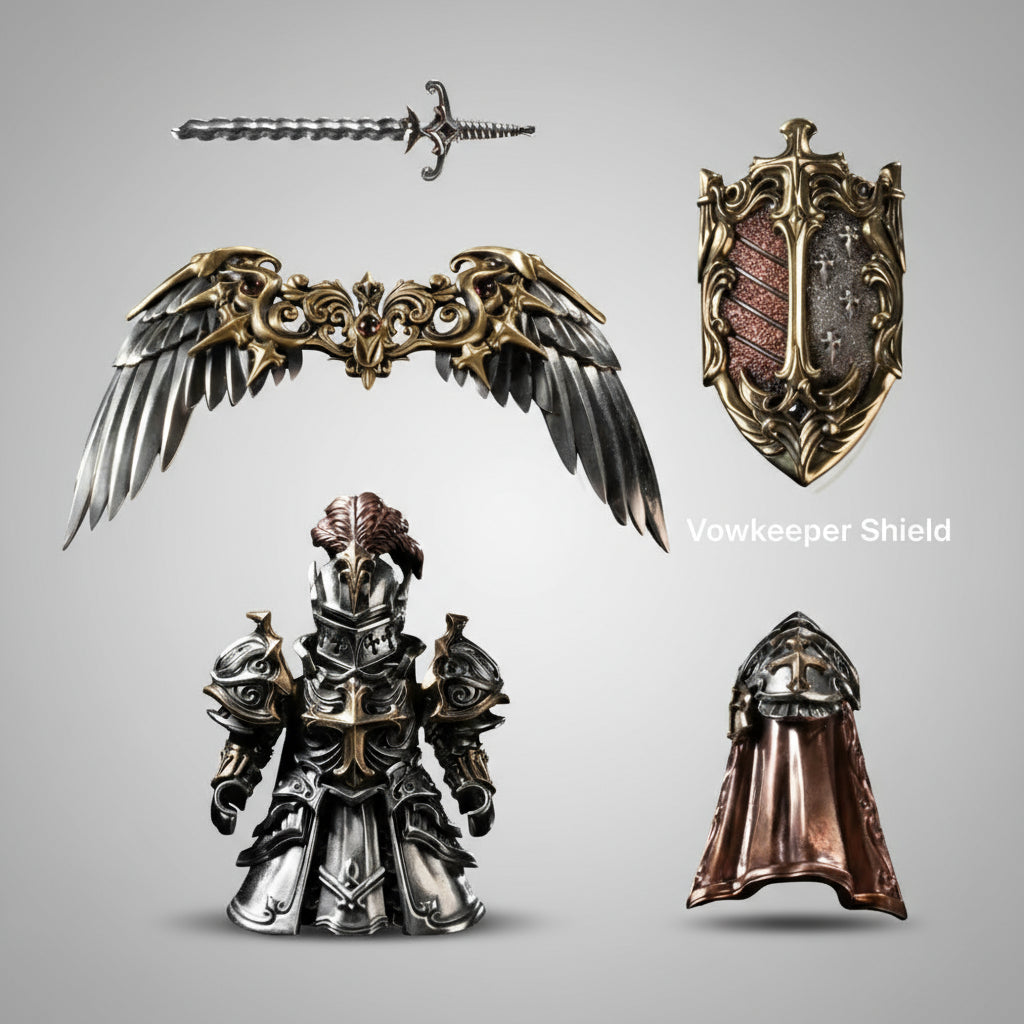 Spartan bundle accessories with Holy Sword, angel wings, Heaven's Mantle cape and Vowkeeper Shield for the Crimson Templar knight SPARTAN-FIGURINE-4
