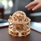 Mechanical tourbillon model with a rotating escapement that turns on two axes to show real watch movement in wood