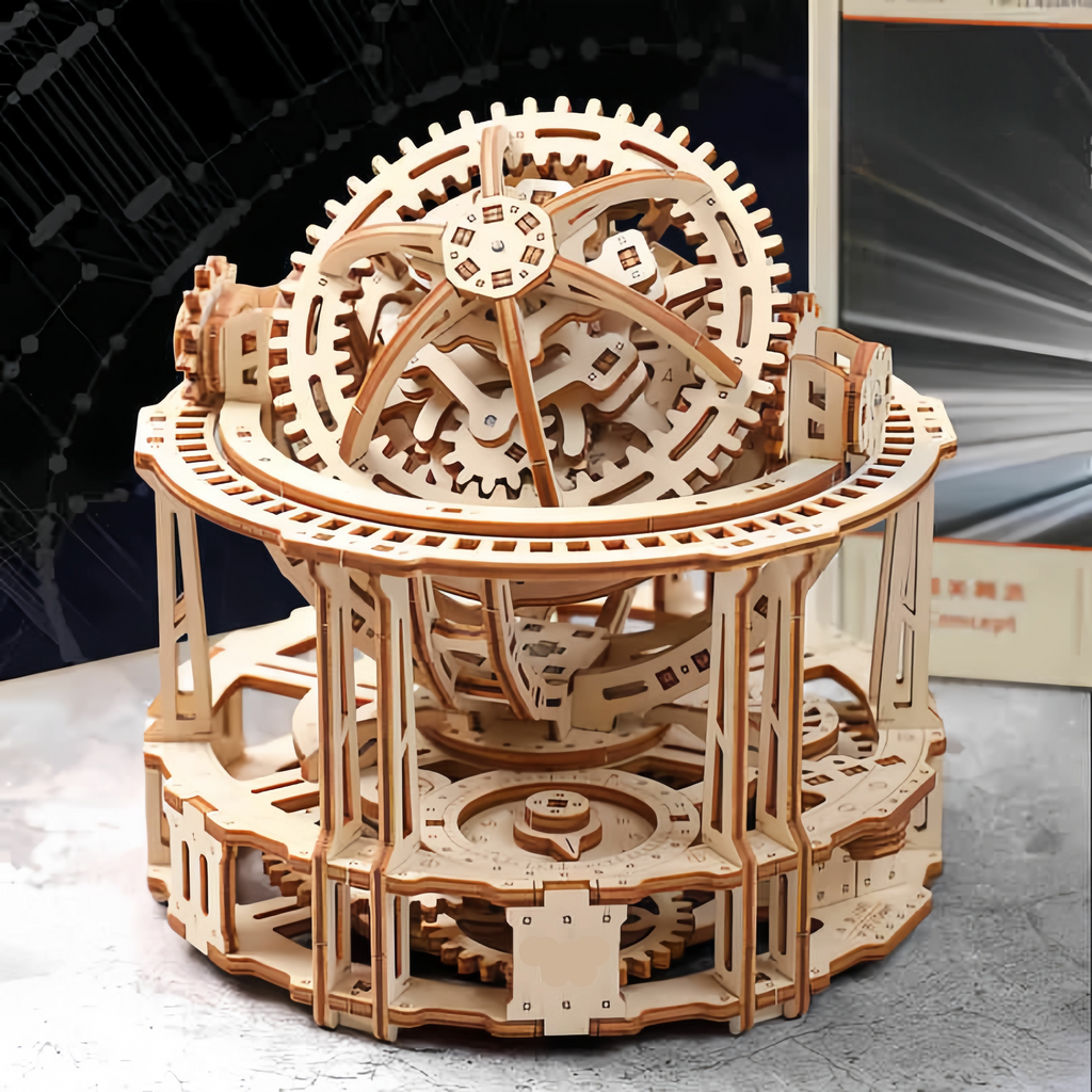 Wooden clock kit powered by a key wound spring movement with no batteries that runs about one hour per full winding