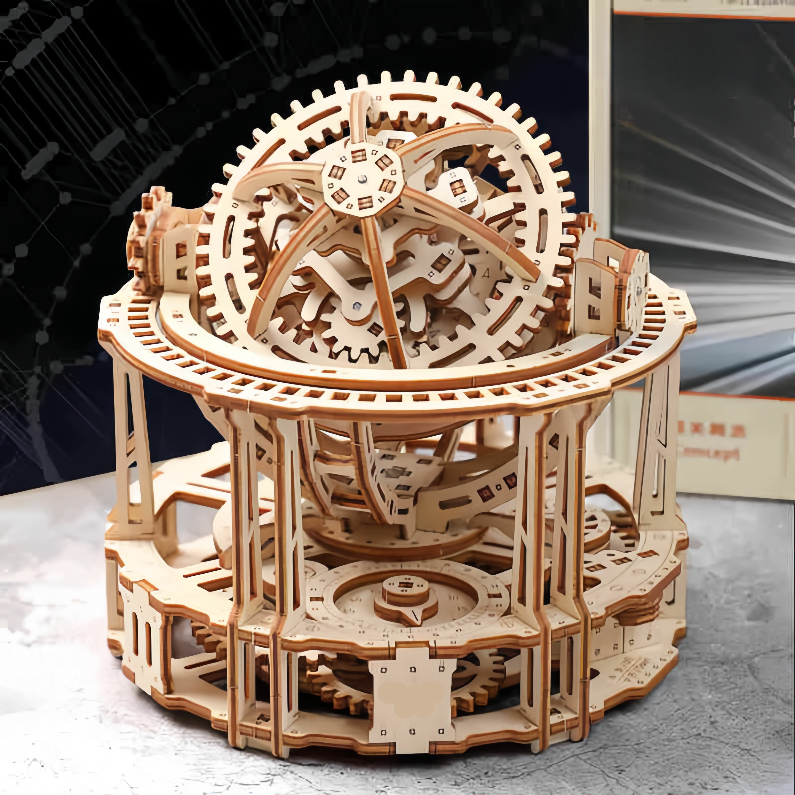 Wooden clock kit powered by a key wound spring movement with no batteries that runs about one hour per full winding