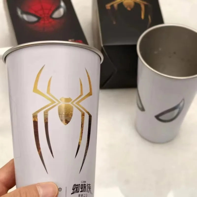 Spider-Man stainless steel tumbler with gold spider emblem on the back, Marvel pint-style cup and collectible fan gift 500ml 700ml
