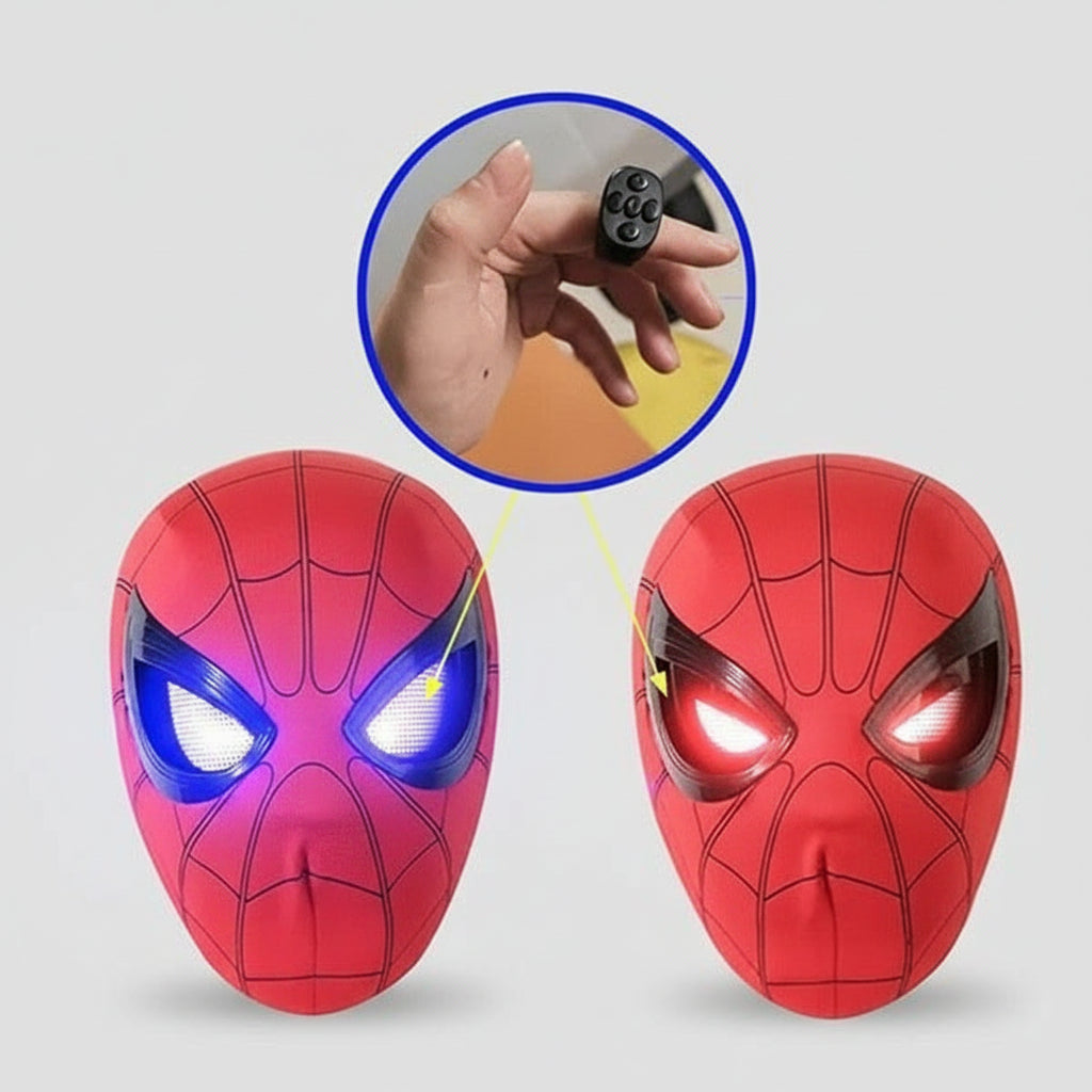halloween superhero mask with moving eyes and led lights, spiderman cosplay mask for adults and comic con costume celebrations SPIDERMAN-MK_BLK_CHIN