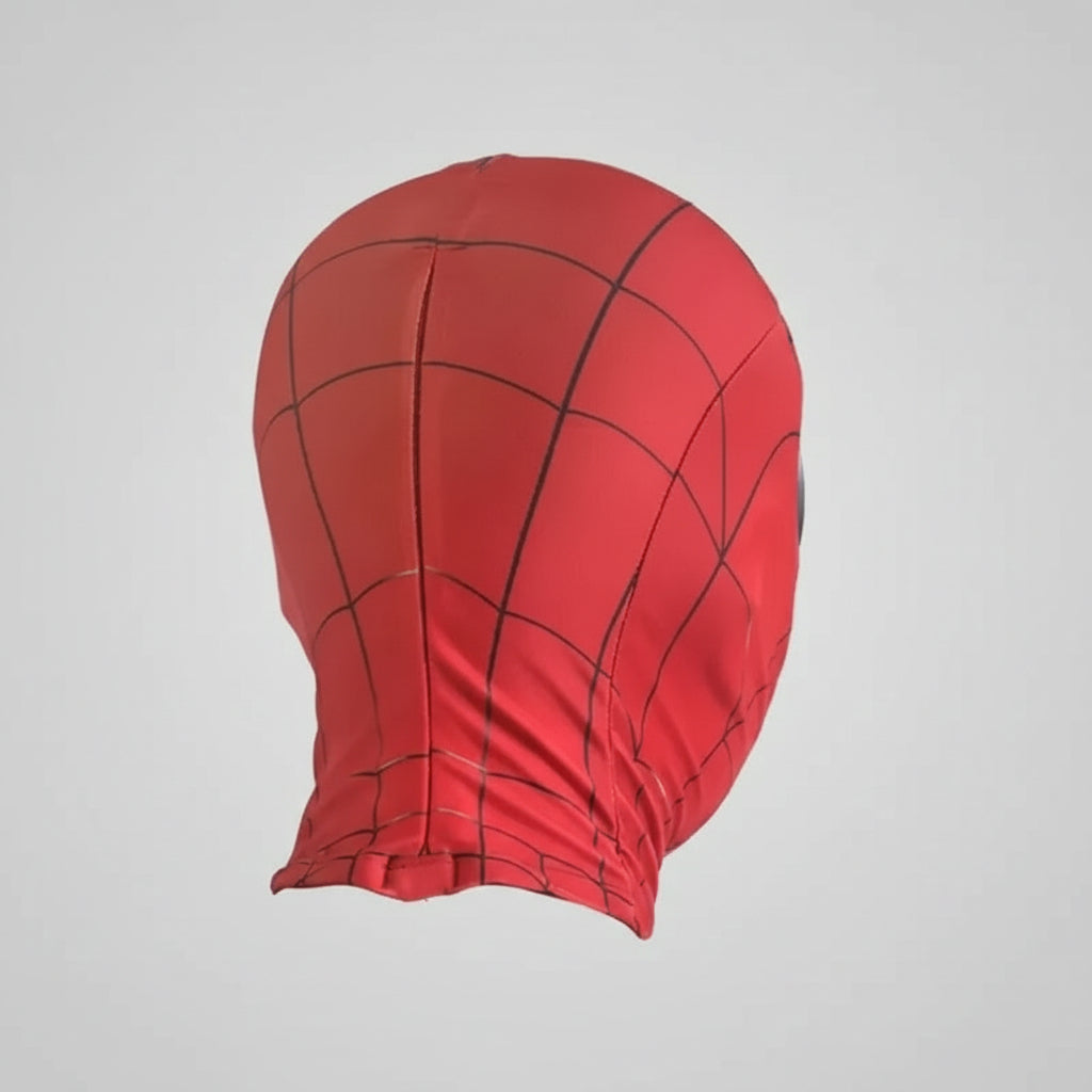 comic con costume mask with moving spiderman eyes and led lights, superhero cosplay mask for adults and teens at conventions SPIDERMAN-MK_BLK_CHIN