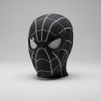 black spiderman mask with moving eyes and led lights, wearable superhero cosplay mask for adults and comic con costume events SPIDERMAN-MK_BLK_CHIN