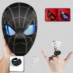 black spiderman mask with ring remote control and blinking led eyes, usb rechargeable cosplay mask for adults at comic con events SPIDERMAN-MK_BLK_RING_STD SPIDERMAN-MK_BLK_RING_LED