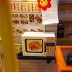 Miniature snack shop kitchen with menu wall and warm LED light, a Japanese food craft kit for model collectors and gifts